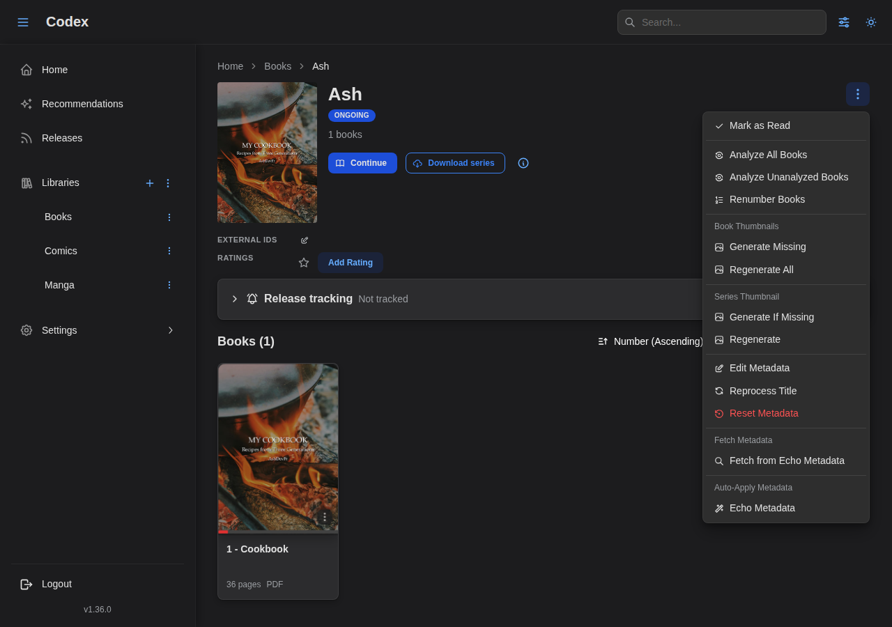 Series Actions Menu