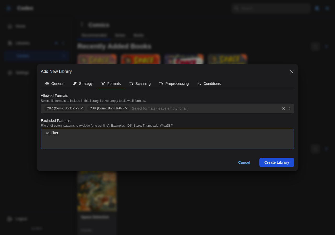 Add Library - Manga Formats