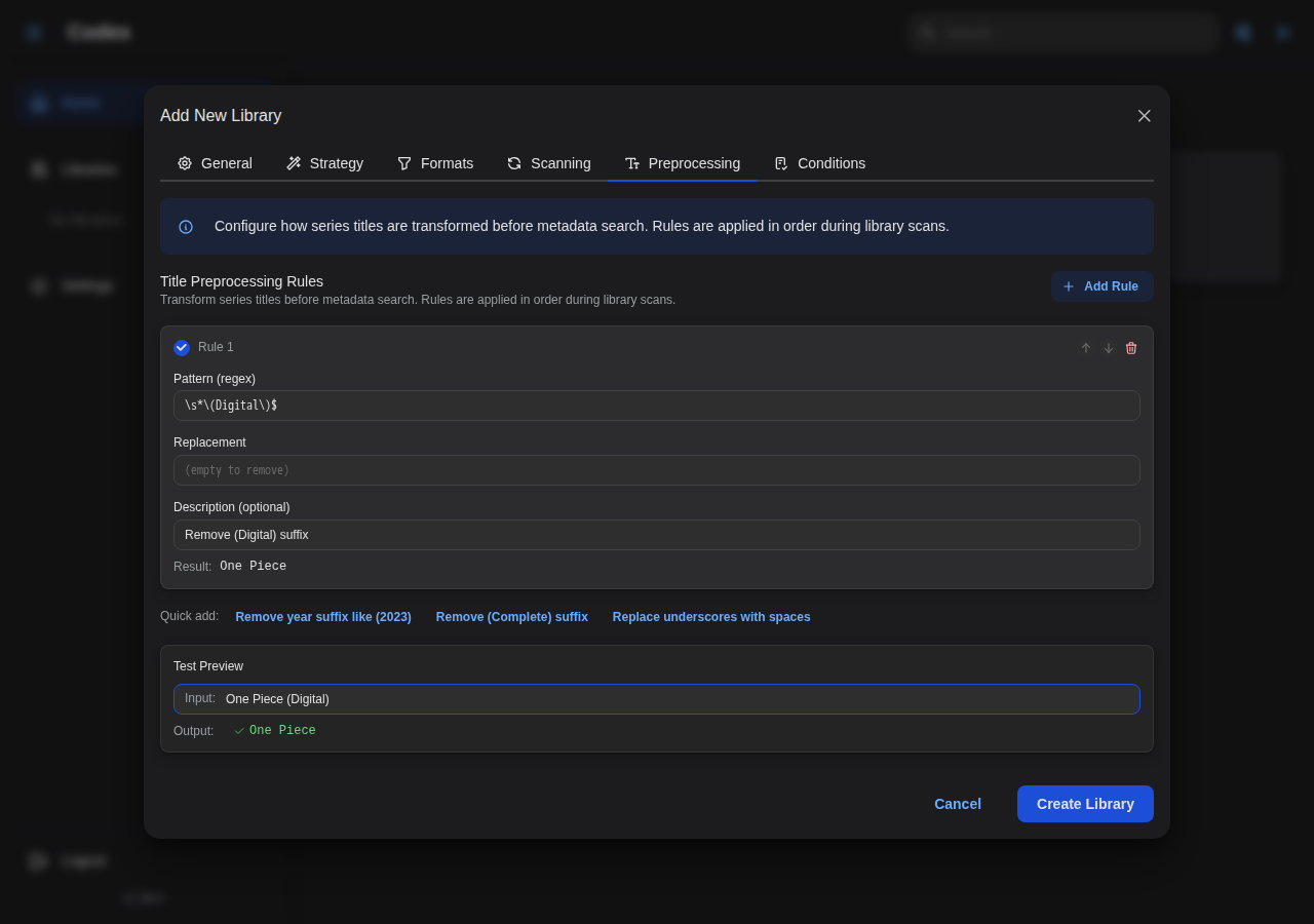 Library Preprocessing Settings