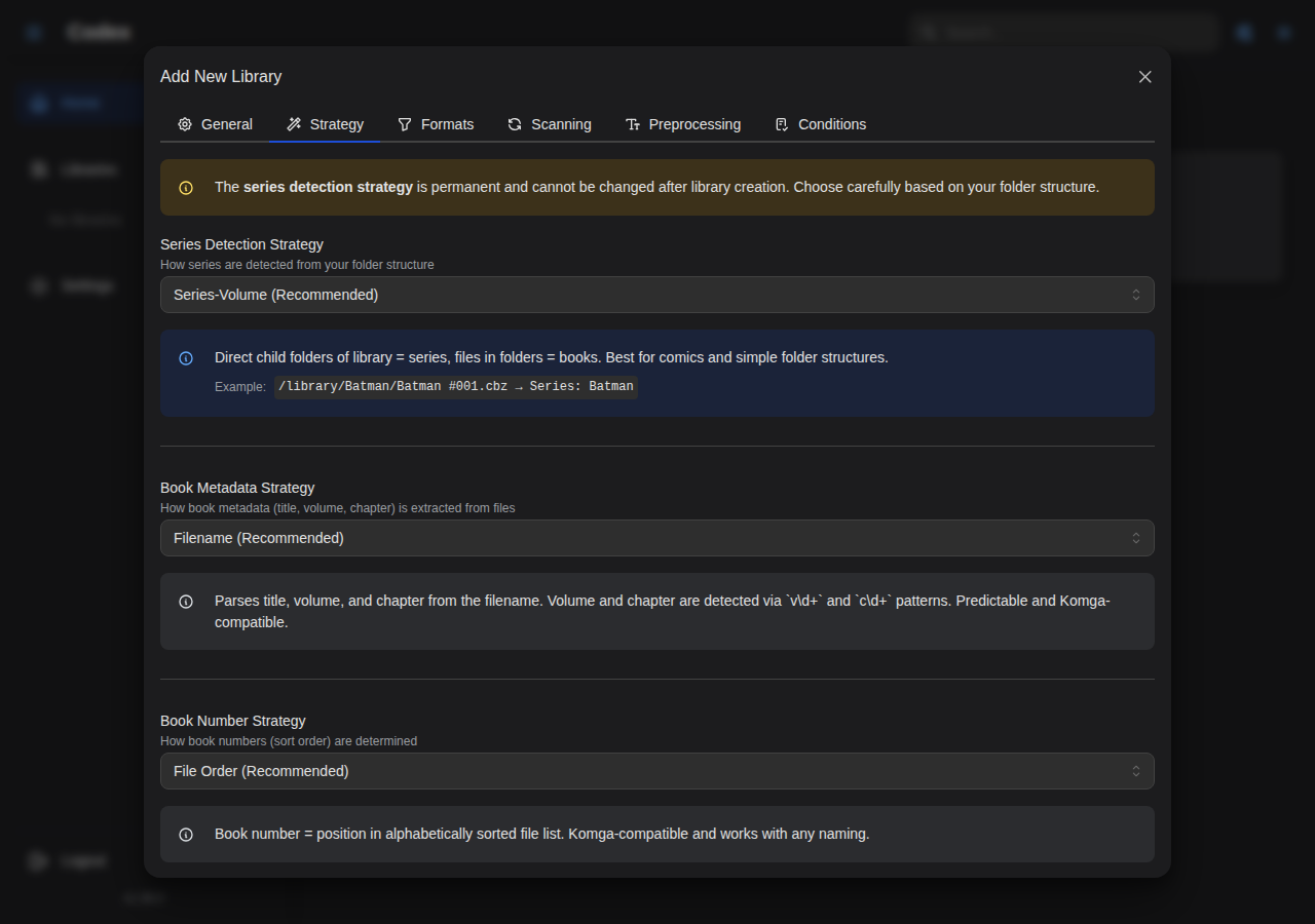 Add Library - Strategy Settings