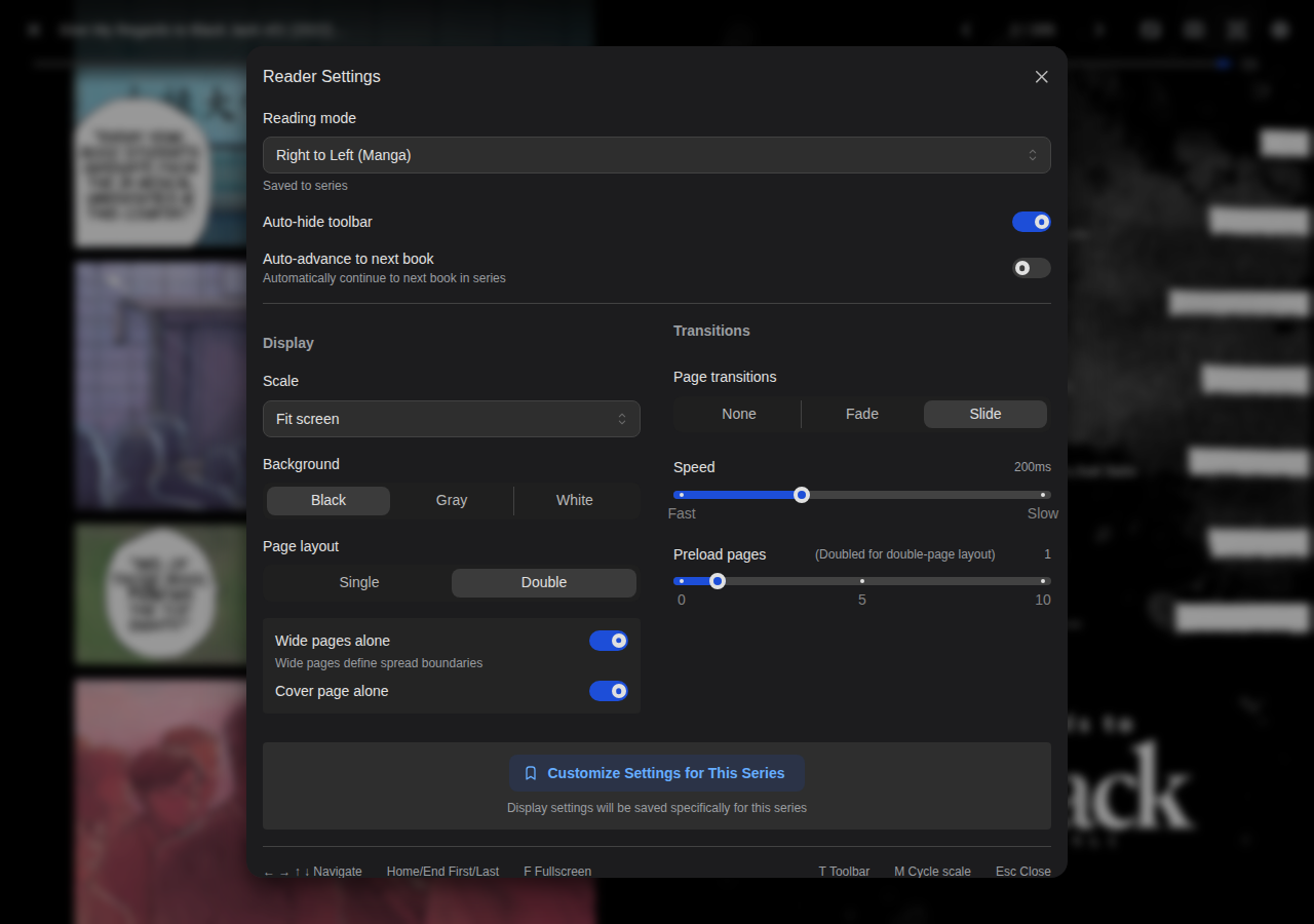 Comic Reader Settings