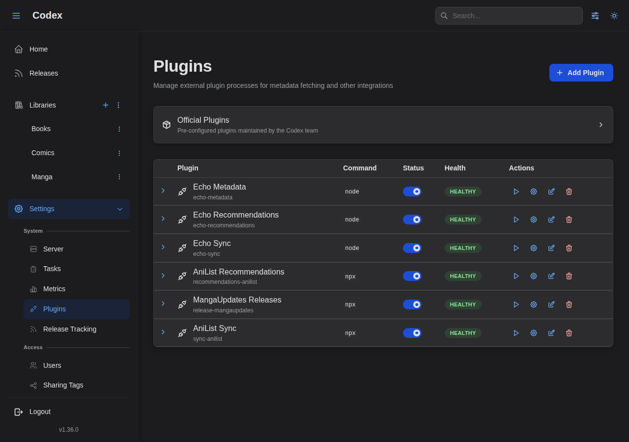 Plugin Settings - Installed Plugins